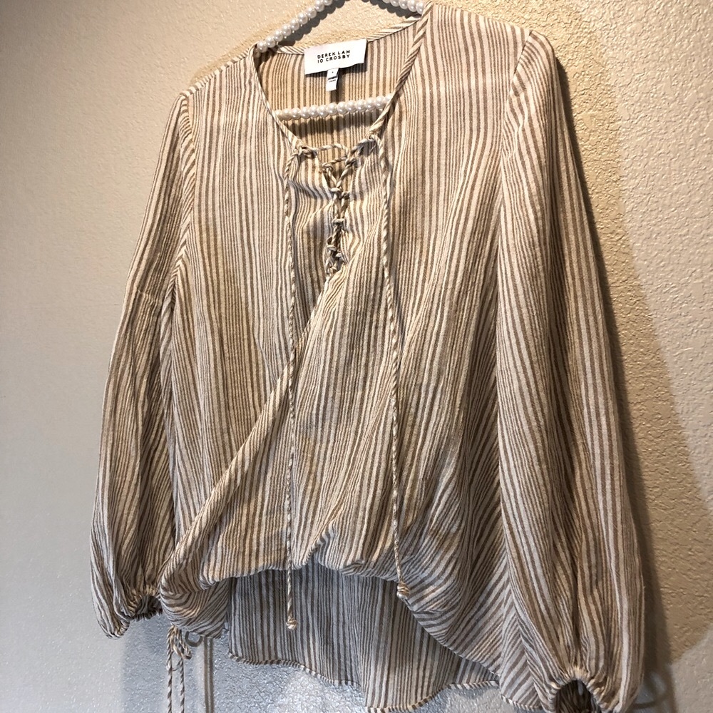 10 CROSBY DEREK LAM Draped Striped Cotton Top size 4